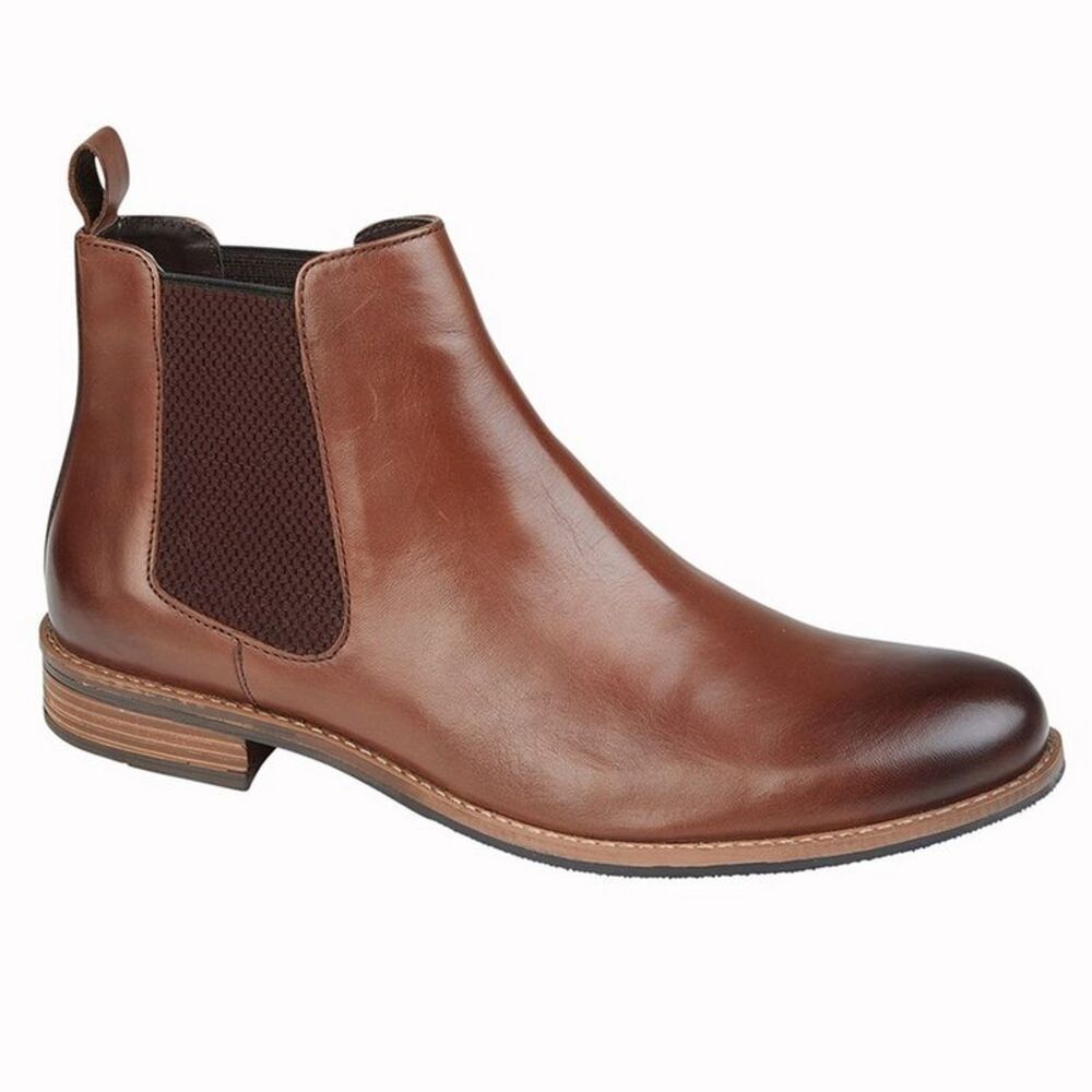 Roamers Mens Leather Gusset Boots / Brown